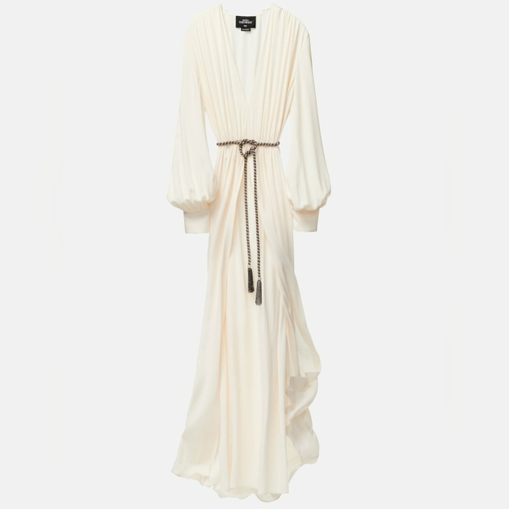 - ZARA WOMAN V-NECK LONG BELTED DRESS LIMITED EDITION ECRU 7708/788 size XS